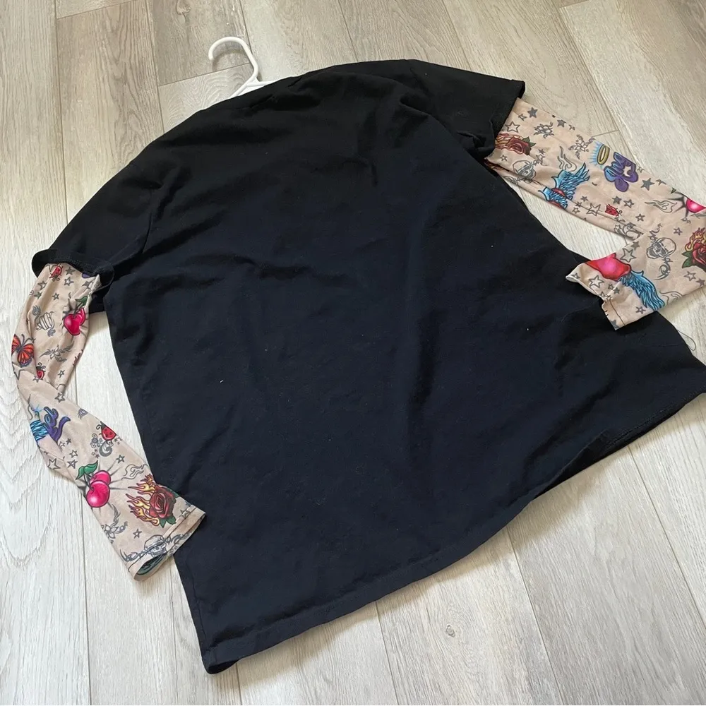 Delia*s Y2K Top butterfly tattoo long sleeve womens Black (large) kidcore punk - Image 6