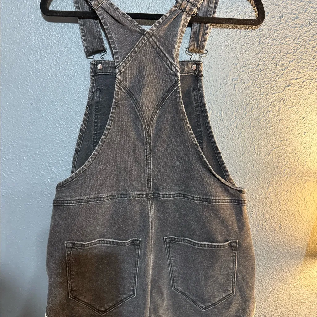 Driftwood Black Denim Shotralls with Floral Embroidery. Size XS - Image 5