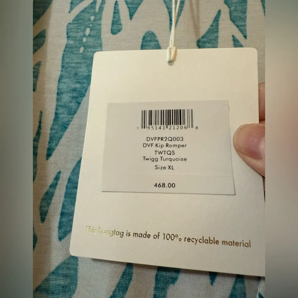 Diane Von Furstenberg DVF Kip Romper Twigg Turquoise NWT Size XL MSRP $468 - Image 4