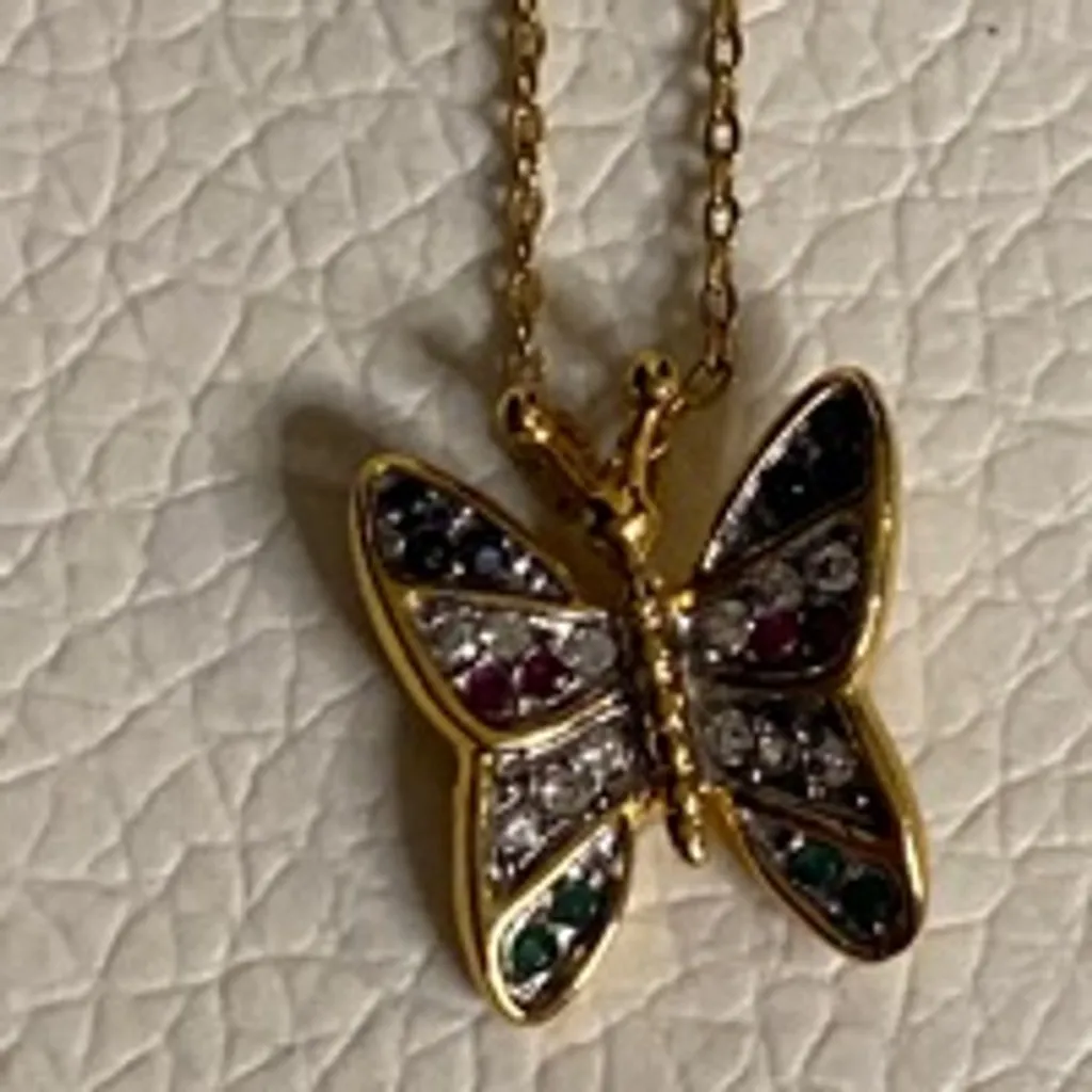 Rainbow Crystal Butterfly Pendant Necklace Gold Chain Dainty Jewelry - Image 6