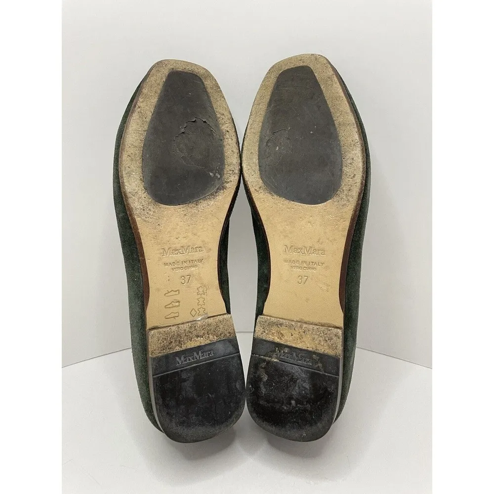 Max Mara Loafers Square Toe Suede Green Flats Women's Size 37 US 6.5 FLAW - Image 10