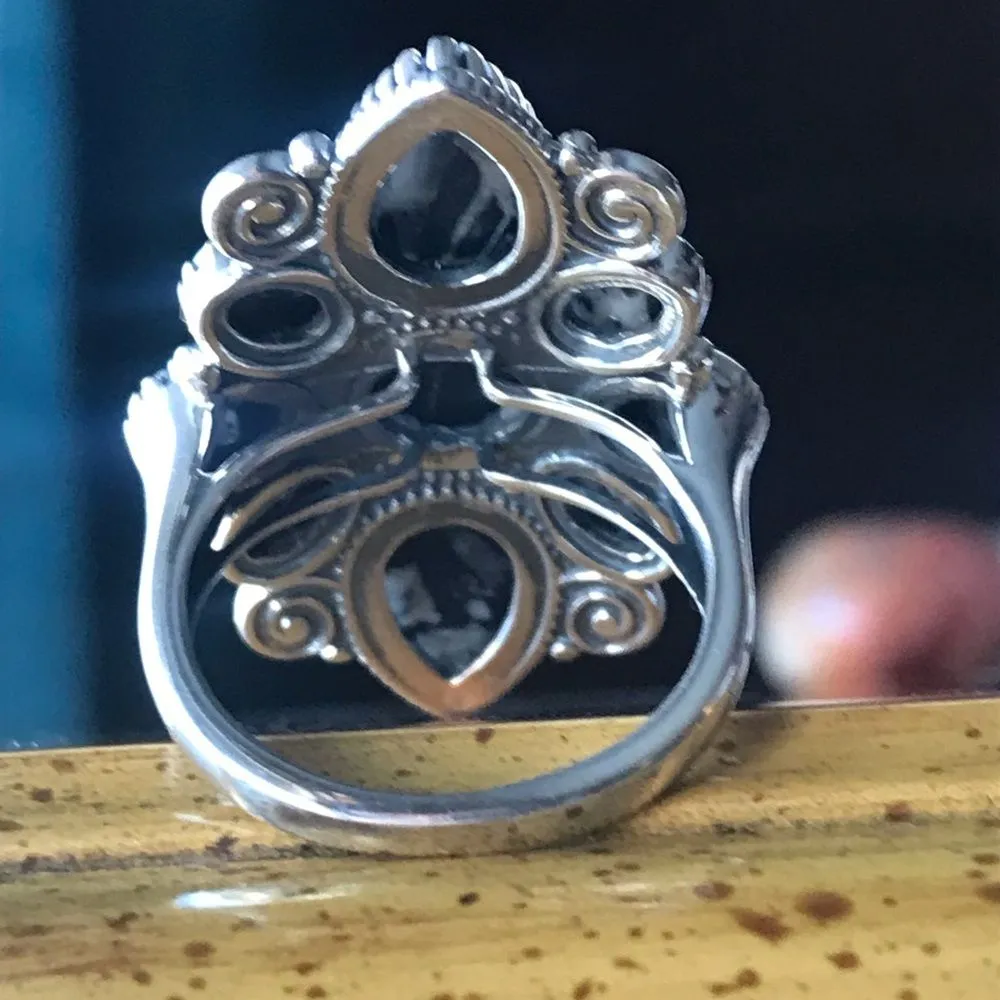 Genuine White Buffalo Turquoise Sterling Silver Ring Size 9 - Image 7