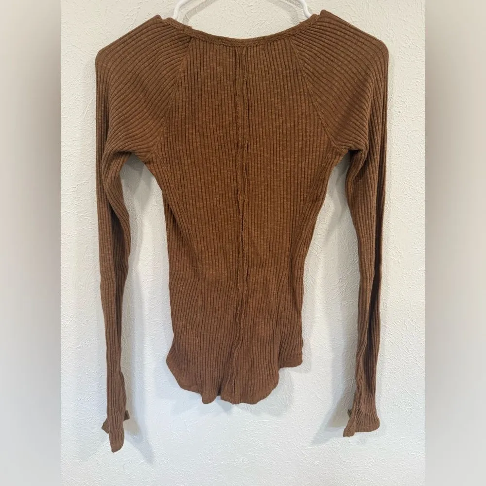 Free People We The Free Passing Thru Layering Tee Brown Size S Long Sleeve VGUC - Image 9