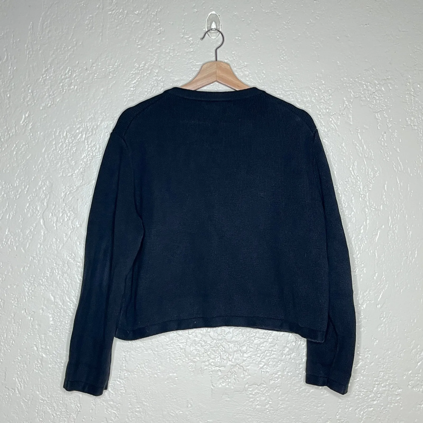 J.Crew Women's Emilie Sweater Lady Jacket Gold Button Cotton Cardigan Size XL Black - Image 3