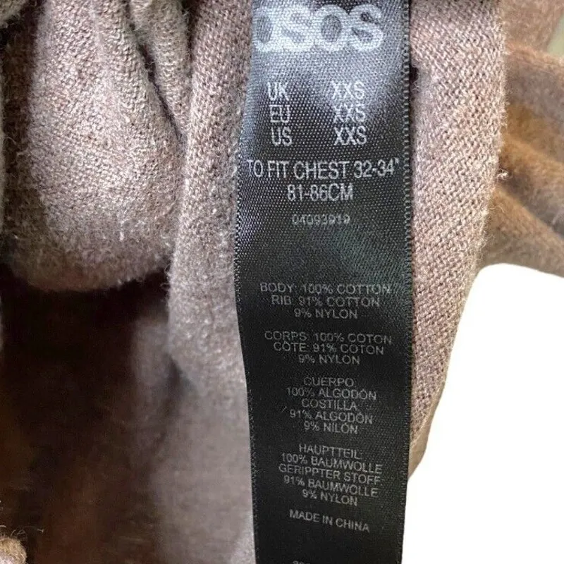 ASOS Oversized Button Down Stretch Cardigan Sweater Patch Pocket VNeck XXS Brown - Image 9