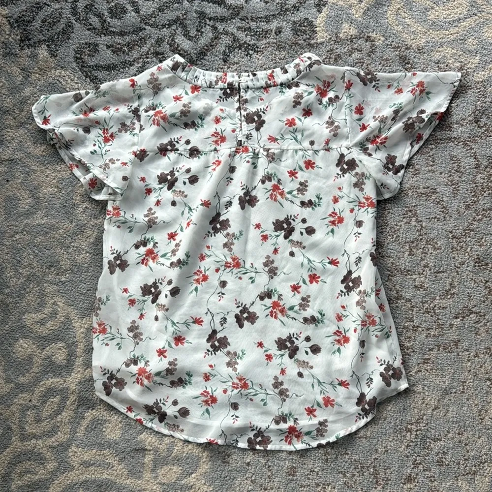 Pleione Floral Flutter Sleeve Layered Top White XS - Image 4
