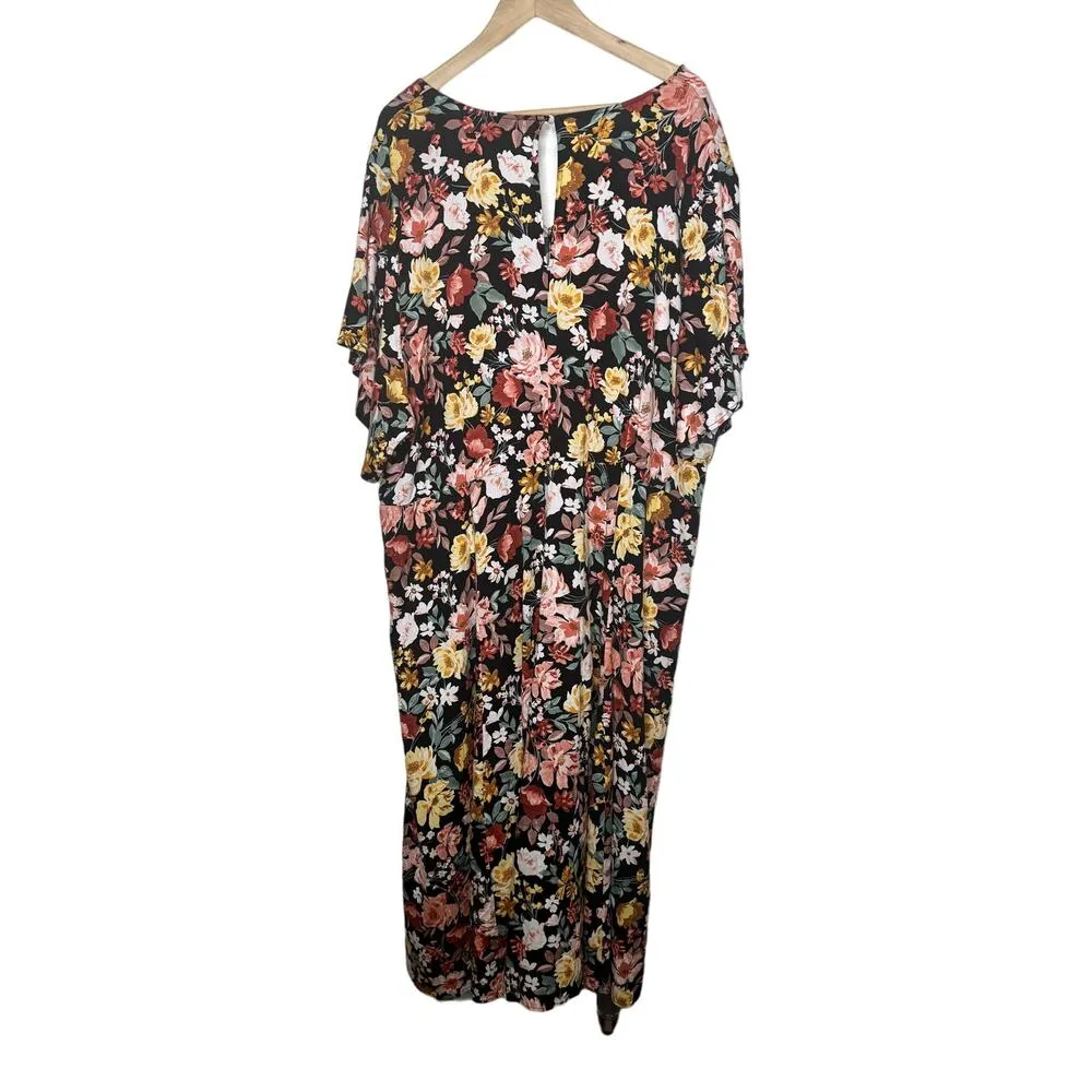 Torrid 5X Black Floral Challis Button Front Midi Dress V Neck - Image 3