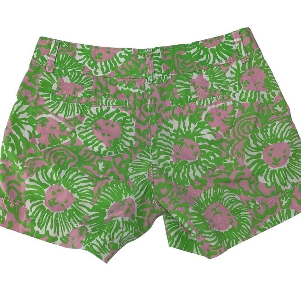 Lilly Pulitzer Womens The Callahan Shorts 100% Cotton Lion Green Pink Size‎ 2 - Image 3