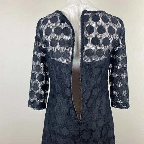 Betsey Johnson Mini Dress 4 Black Polka Dot Lace‎ A-Line Sweetheart 3/4 Sleeve - Image 9