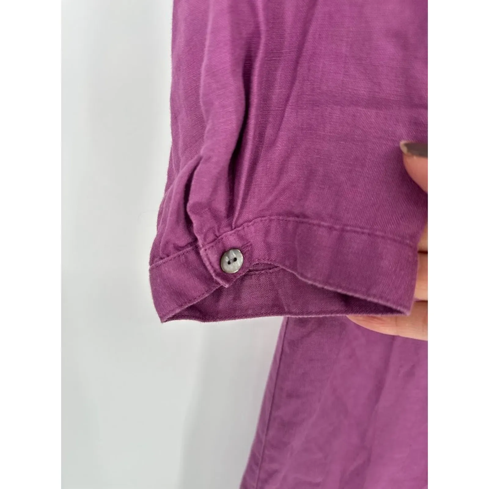 J.Jill Purple Linen Tie Neck Shift Dress Size Small Beach Lagenlook Coastal - Image 3