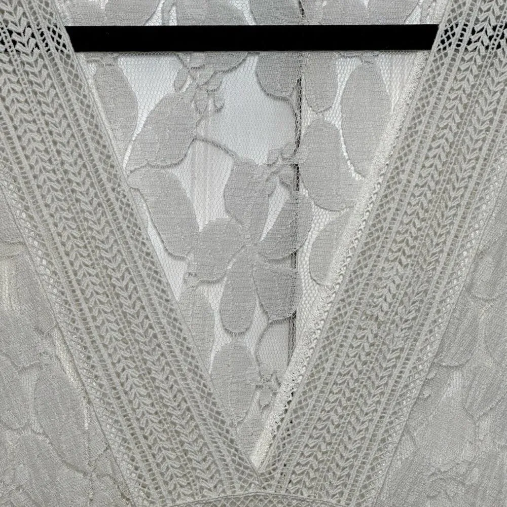 Tashia Lace Maxi Cover Up White Kaftan Deep V Tassel Drawstring Side Slits SizeS - Image 4