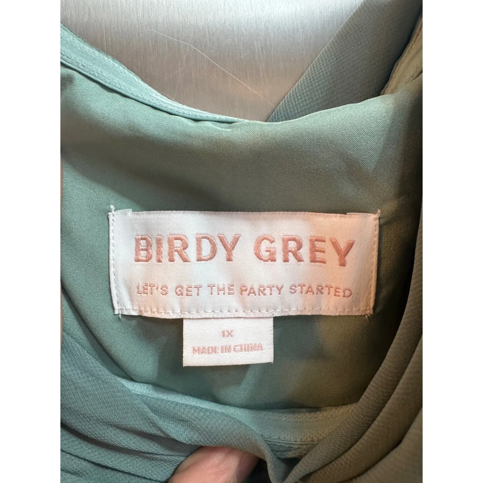 Birdy Grey Mira Chiffon Sea Glass Maxi Dress Cowl Neck Slit Size 1X NWT - Image 4