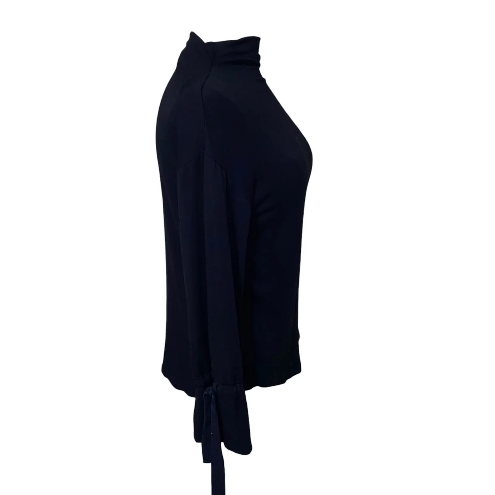 Ann Taylor Factory Black Funnel Mock Neck Tie Sleeve Pullover Sweater Size XS - Image 2