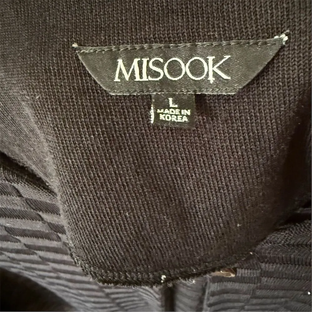 Misook Women's Black Textured Knit Long Open Jacket Cardigan Size L 3/4 Sleeve - Image 5