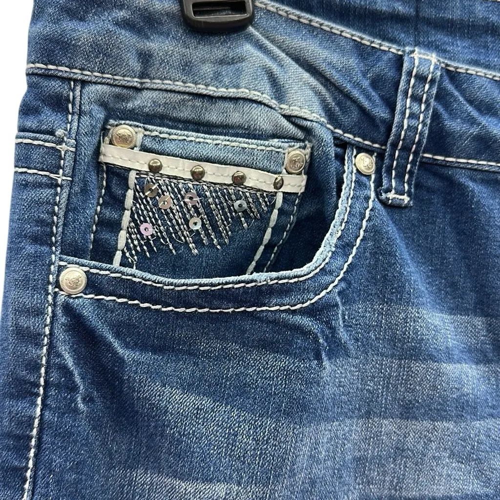 Soundgirl Embellished Western Stretch Denim Mid Rise Bootcut Blue Jeans Size 11 - Image 4