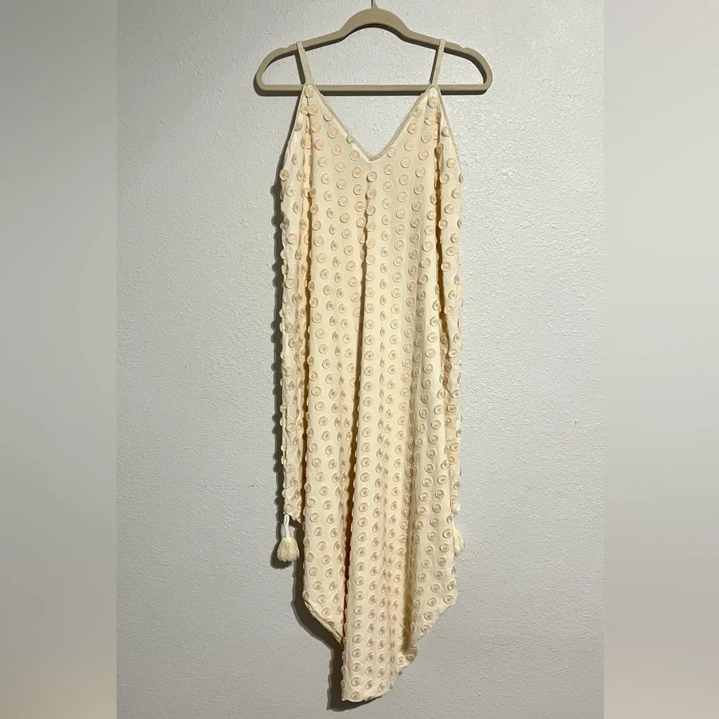 Cris Barros Textured Fringe Dot Bohemian Ivory Maxi Dress Made in Brazil Size M Size M - Image 3