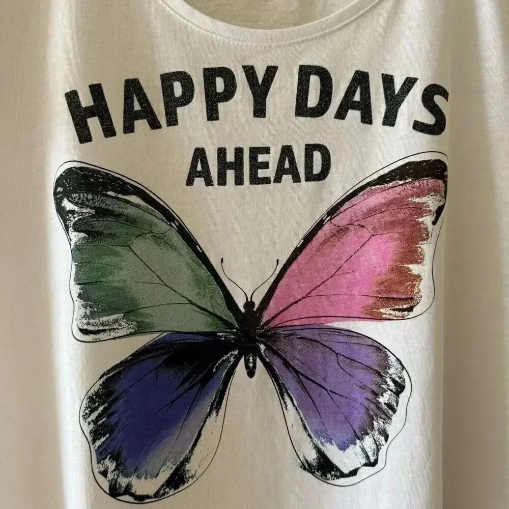 Everme Butterfly White Blue Purple Short Sleeves Crewneck T - Image 8