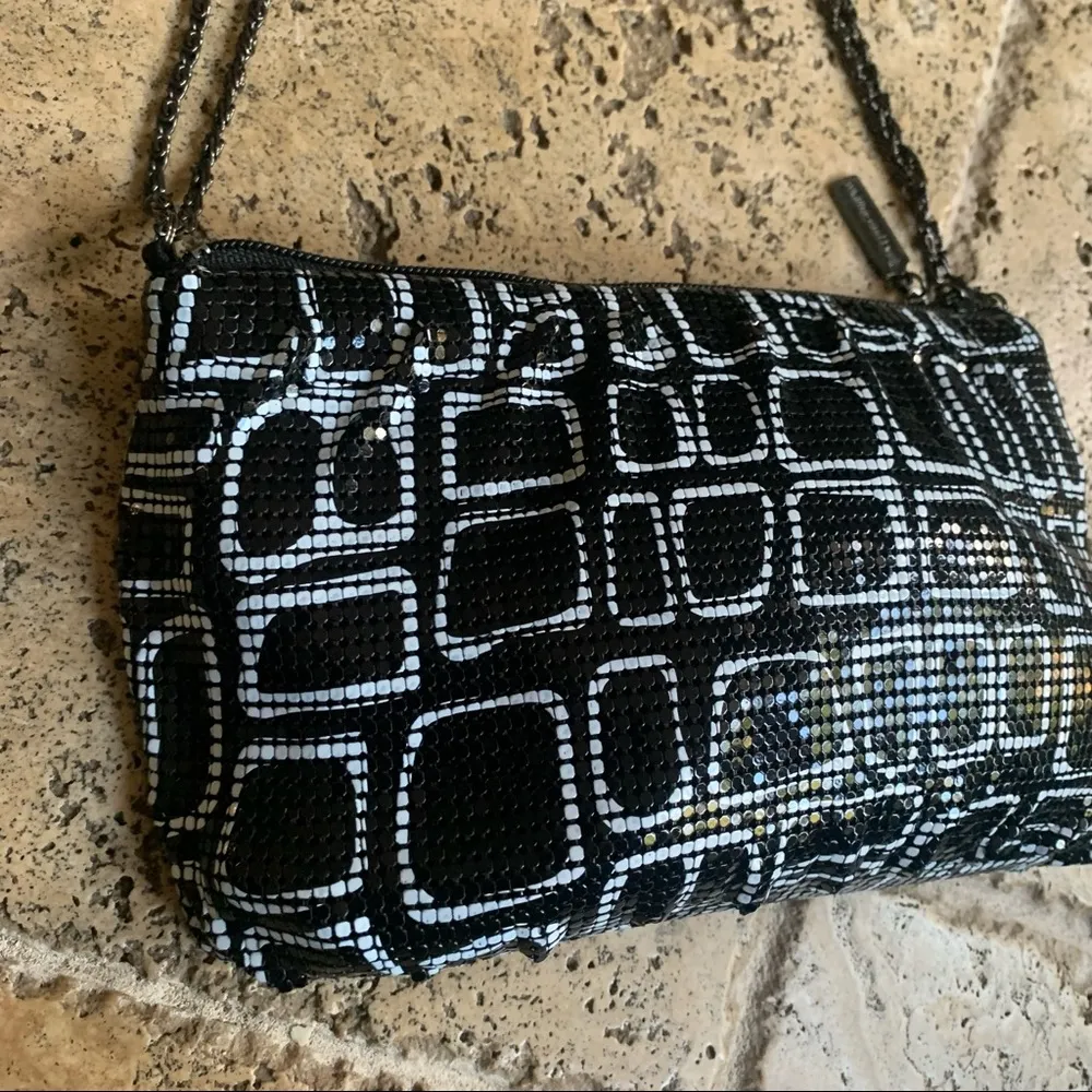 Vintage Y2K Whiting & Davis Convertible Crossbody Shoulder Black White Purse Geo - Image 9