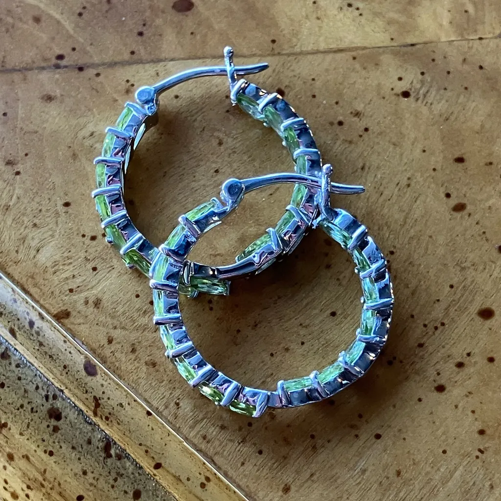 Natural Peridot Sterling Silver Hoop Earrings - Image 2