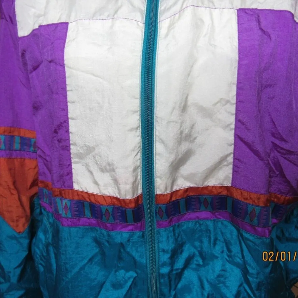 Vintage 90s Bolo Spirit boho tribal LG Wind Breaker Full Zip Jacket Purple Blue - Image 5