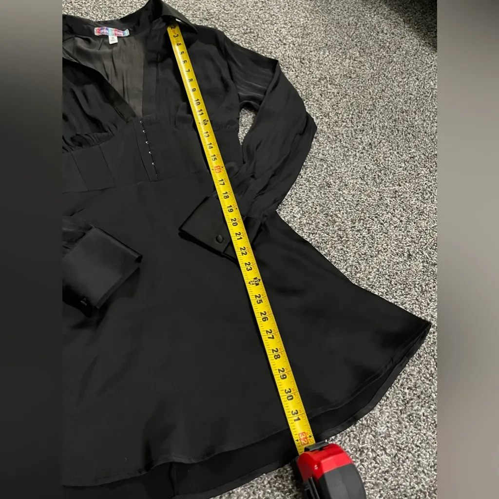 Urban Outfitters Black Phoebe Corset Satin Long Sleeve Mini Shirt Dress M - Image 7