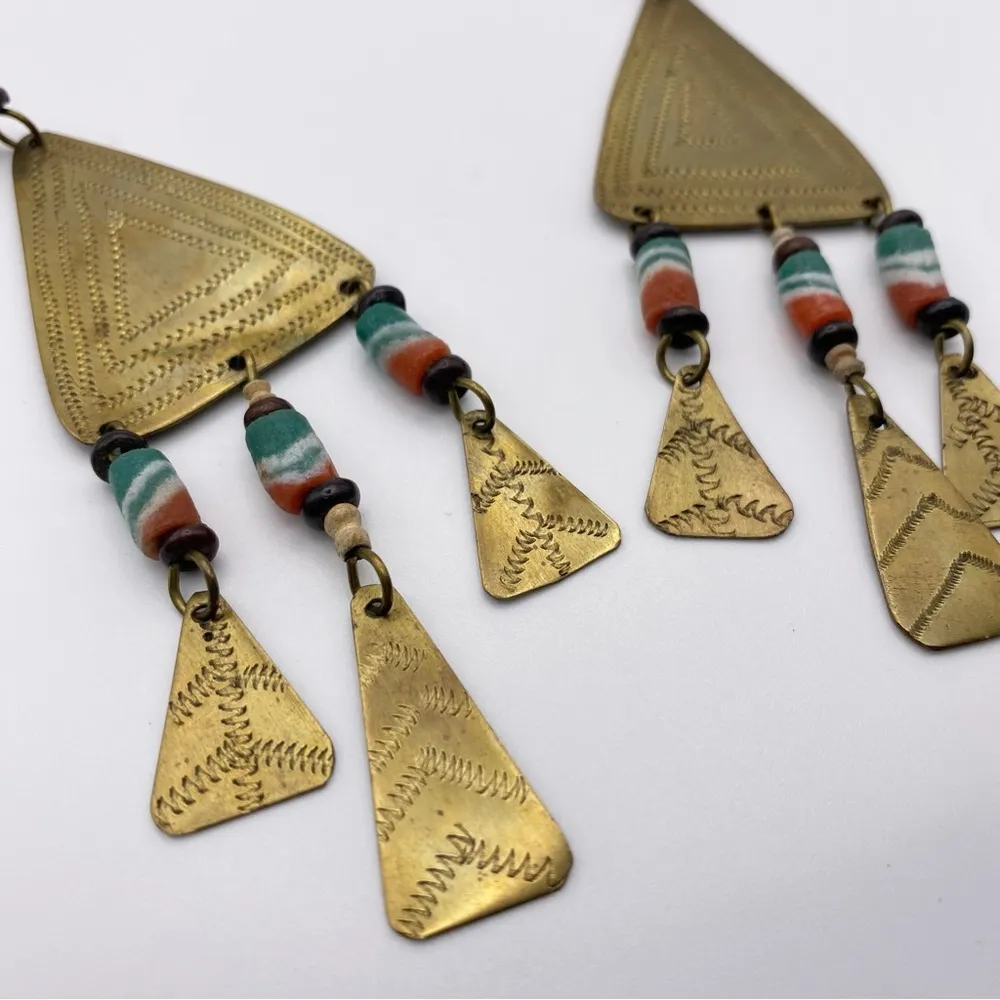 Vintage Tribal Beaded Bronze Bohemian Waterfall Necklace And Earrings Set - Image 6