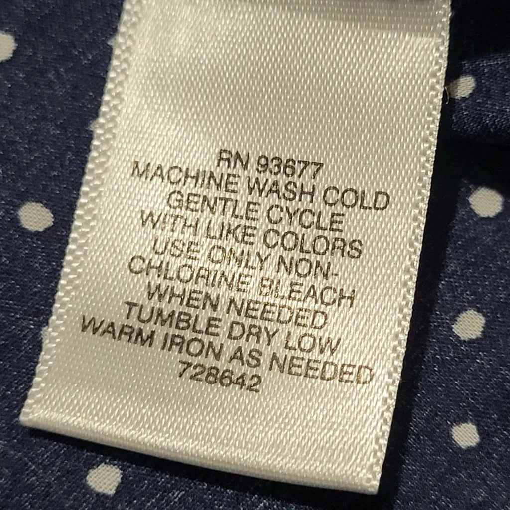 Liz Claiborne Women’s navy white polka dot long-sleeve button-down shirt sz L - Image 5