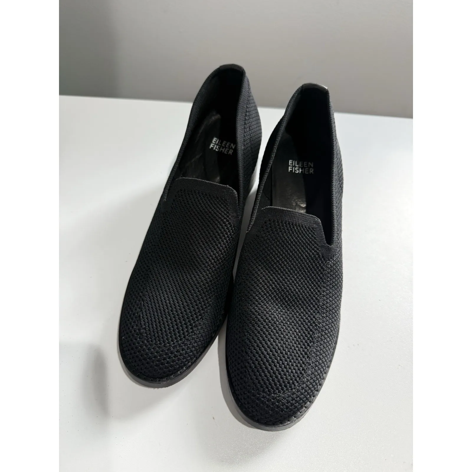 Eileen Fisher Dern Pump Womens 8.5 Black Stretch Knit Block Heel Slip On Comfort - Image 2