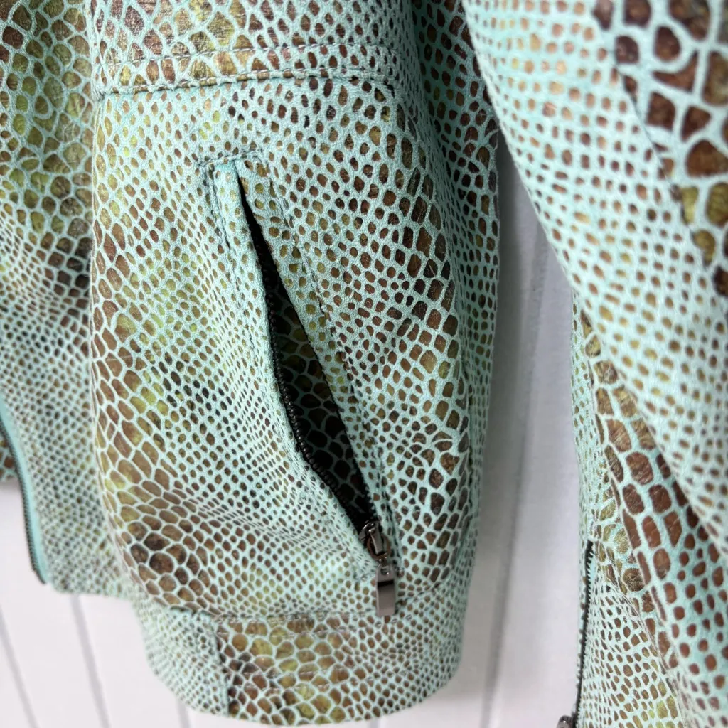 Dialogue  Turquoise Blue Washable Python Embossed Ultrasuede‎ Zip Jacket Size 1X - Image 6