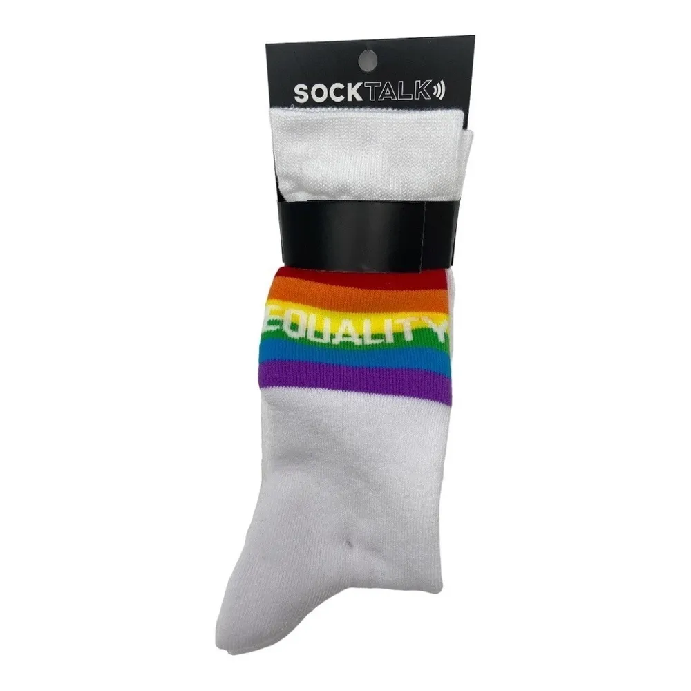 Shop Sock Talk Women's Rainbow Pride “EQUALITY” Festival Crew Socks NEW Red - Image 2