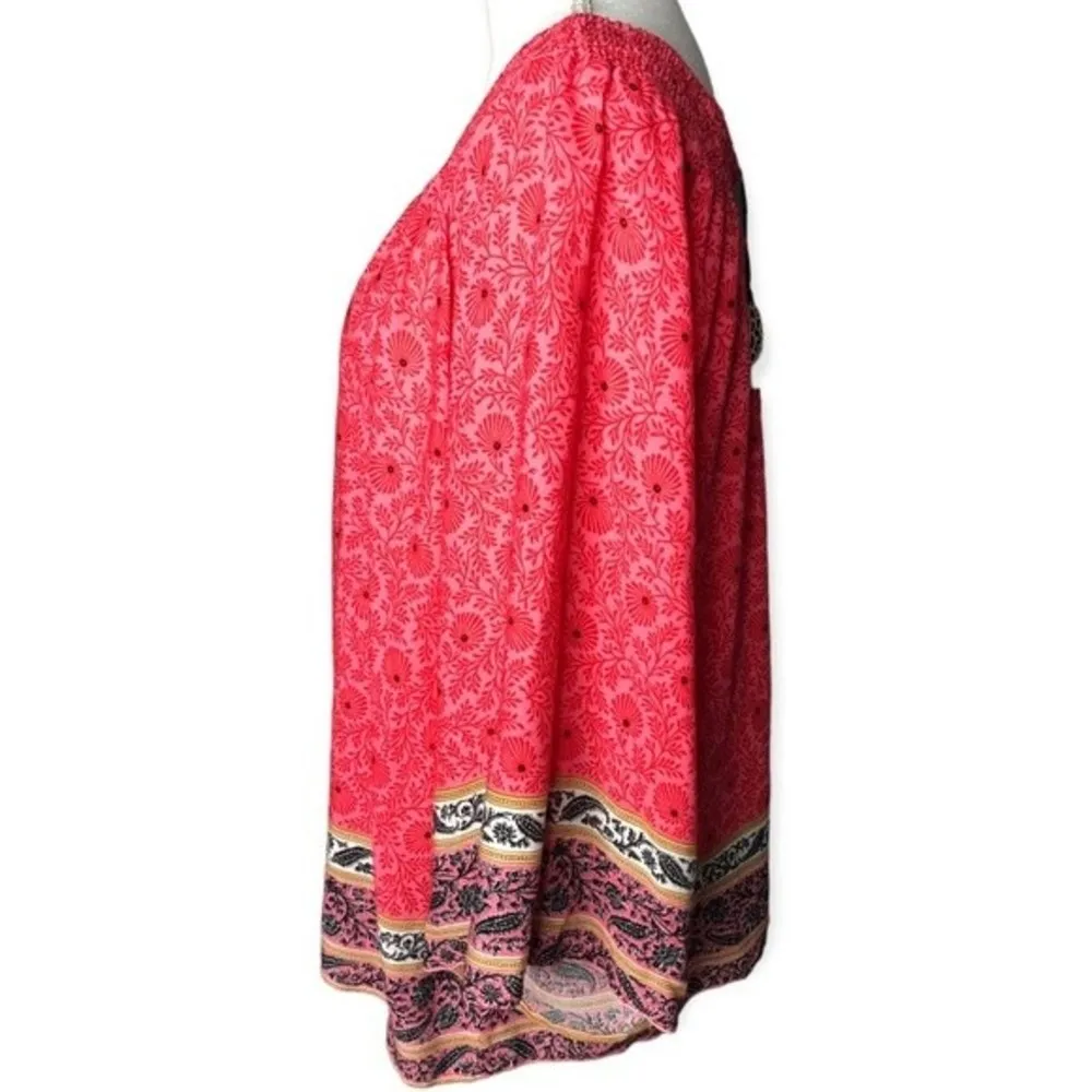 Bobeau Floral Paisley Print Flowy Bell Sleeve Peasant Blouse - Image 53