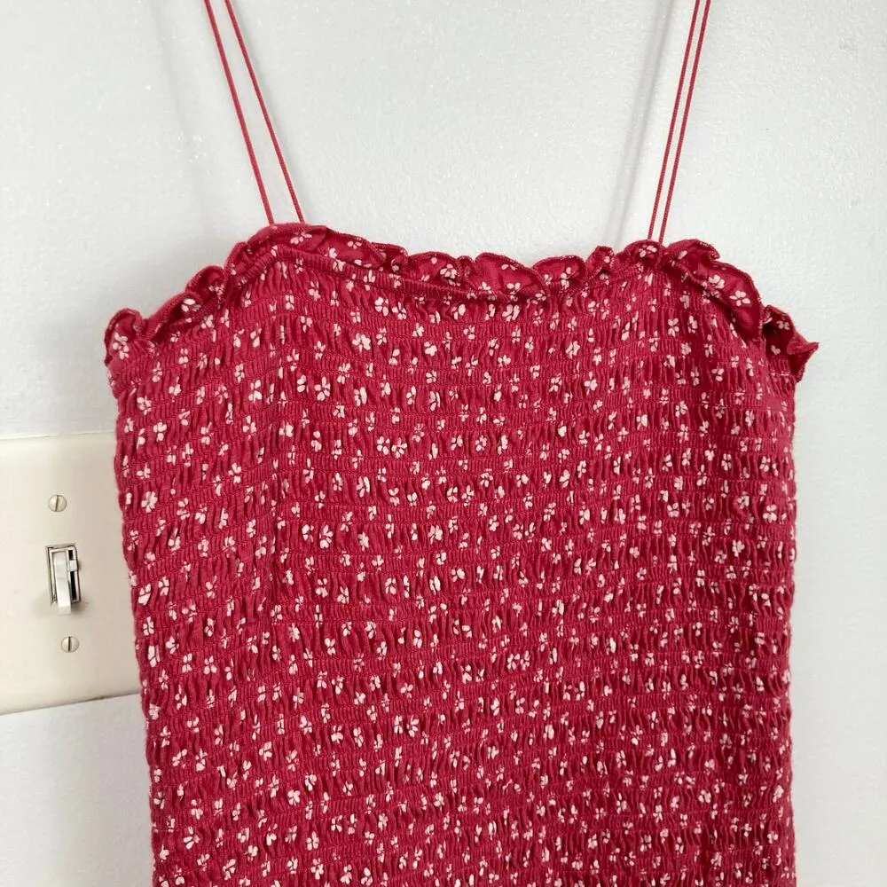 American Eagle Womens M Pink Ditsy Floral Smocked Mini Dress Coquette Y2K Beachy - Image 3