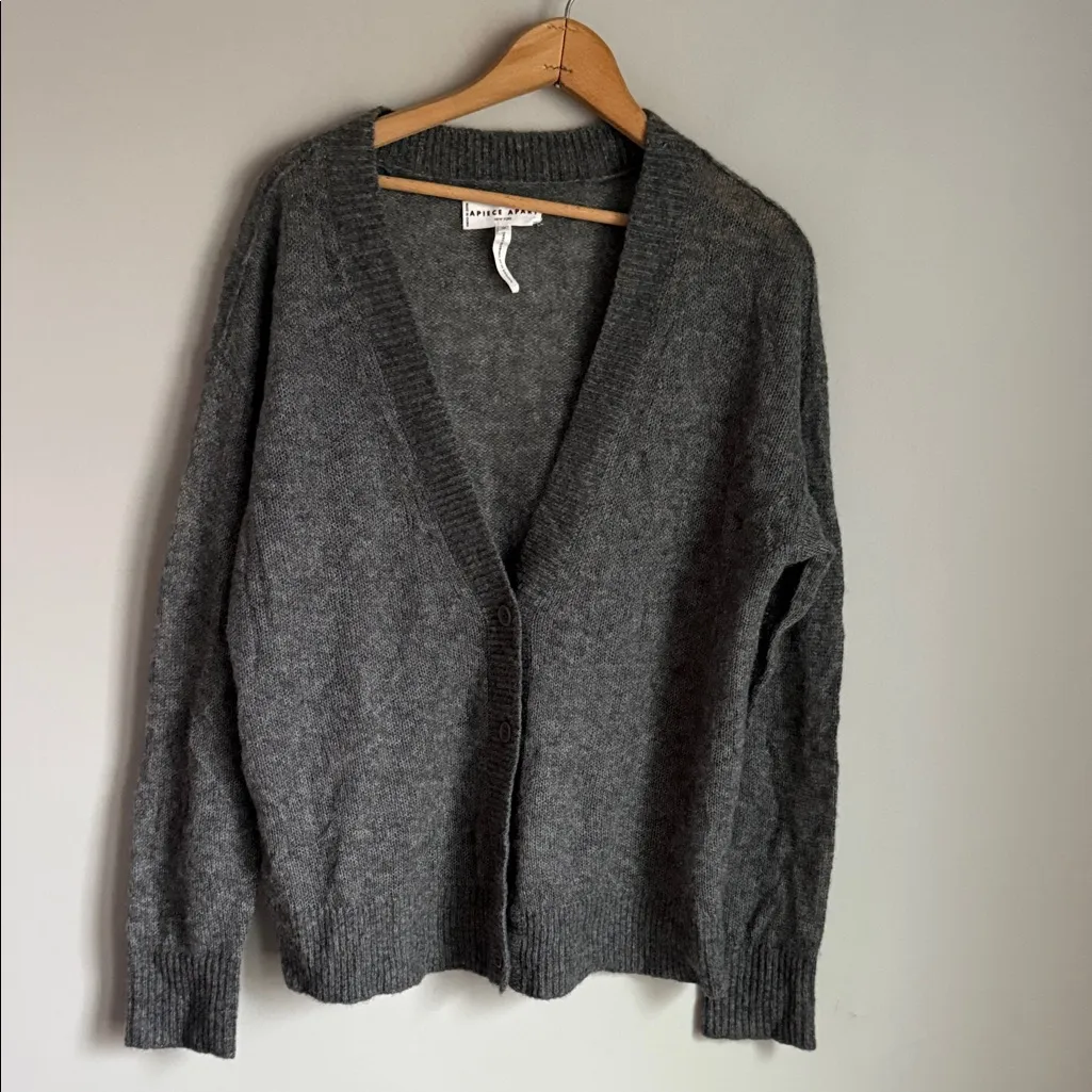 APIECE APART SOFTEST TISSUE WEIGHT CASHMERE SILK CARDIGAN IN CHARCOAL MEDIUM - Image 2