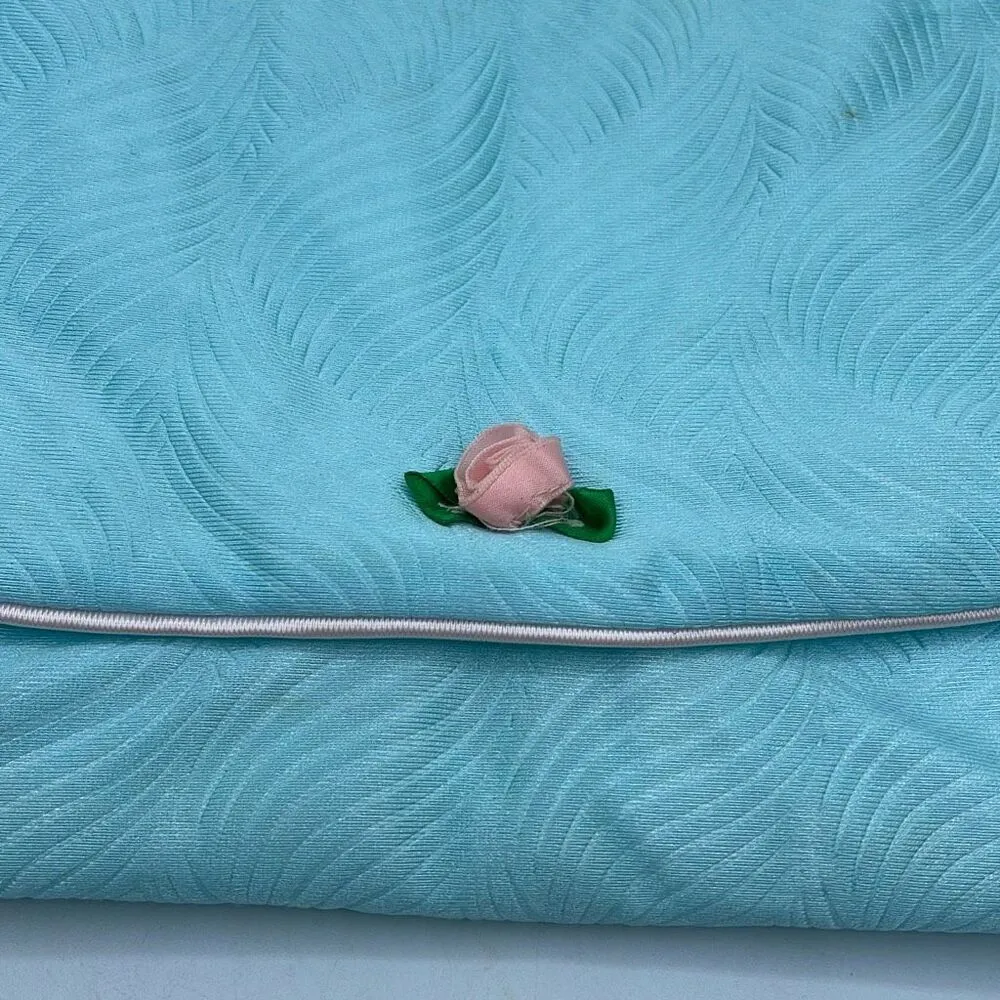 Vintage padded intimates bag. Satin with rose decor. Blue - Image 2