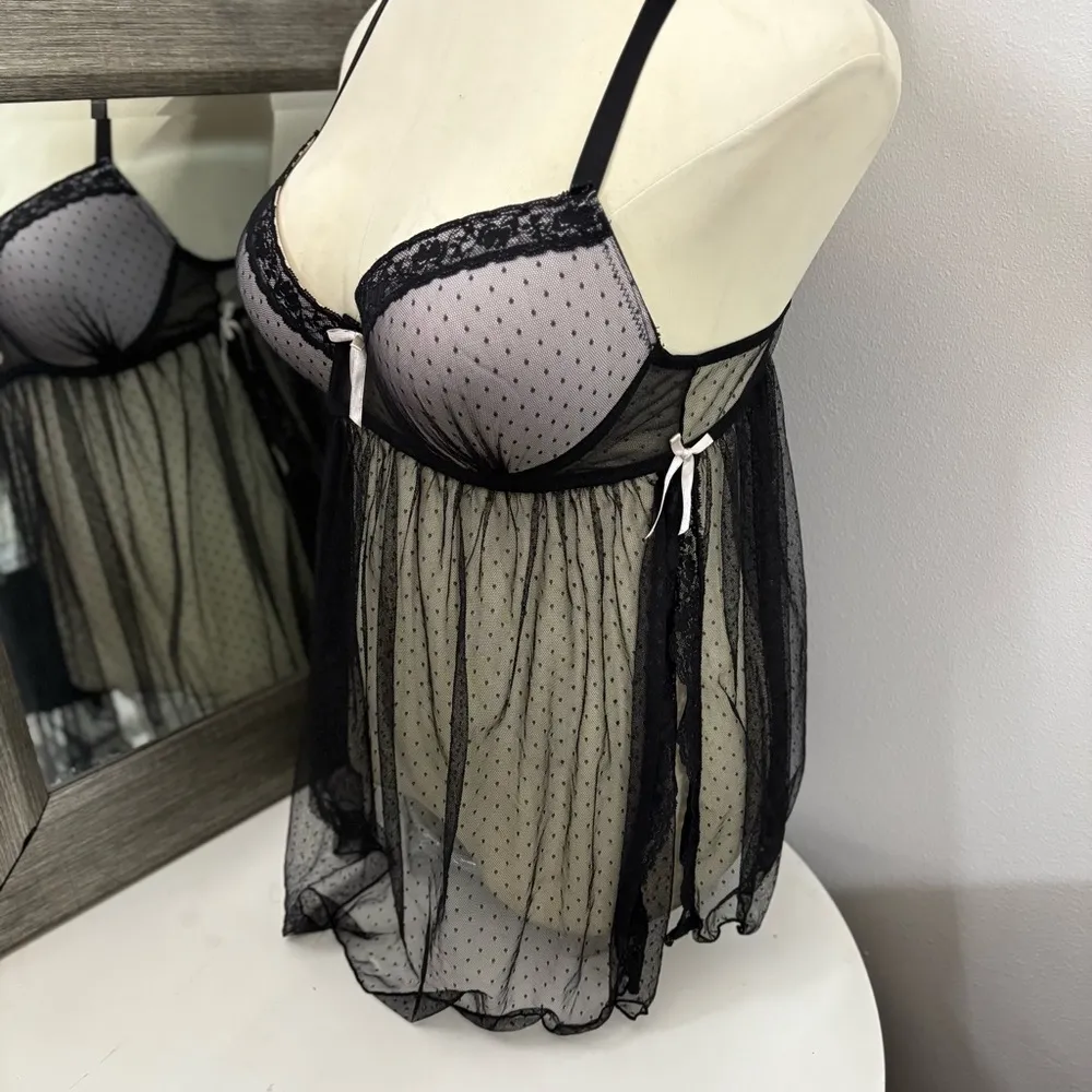 Dreamgirl Black Chemise with Lace Trim and Sheer Mesh - Image 3