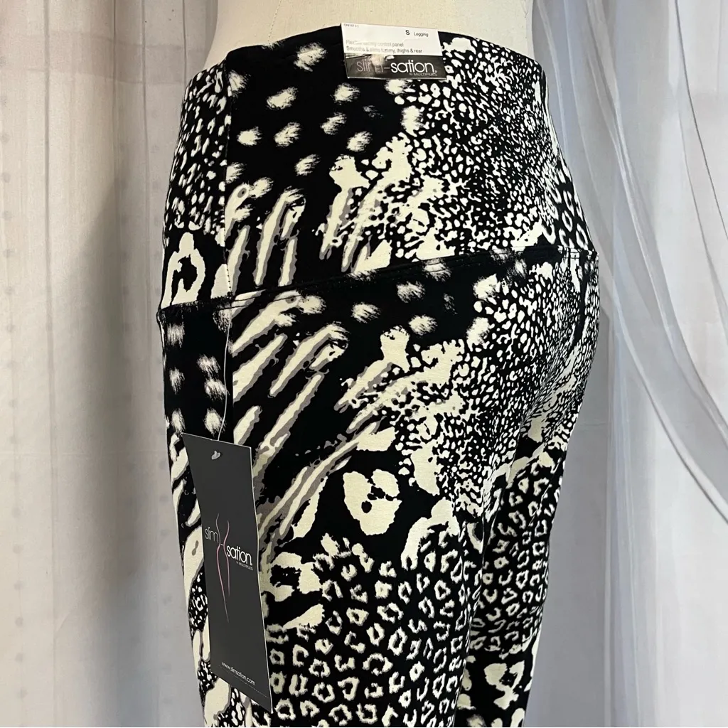 NWT Slim-Sation Black White Animal Print Pants Women’s Small Pull-On Slimming - Image 6