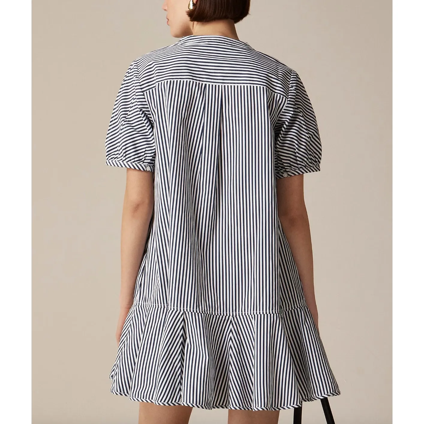 NEW J.Crew Delilah Dress Striped Cotton Poplin Puff Sleeve Ruffle Hem Large - Image 2