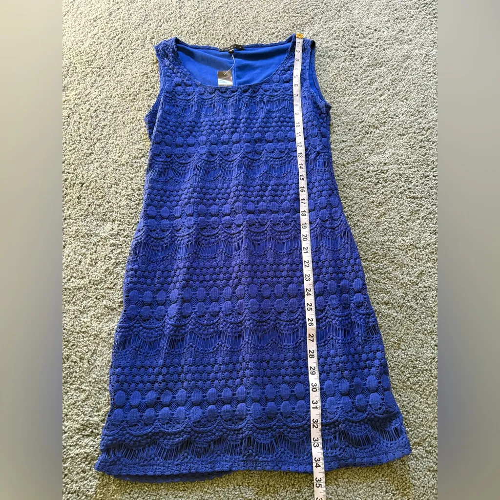 Tiana B Royal Blue Crochet Lace Overlay Shift Dress Size S Lined Sleeveless NWT - Image 2
