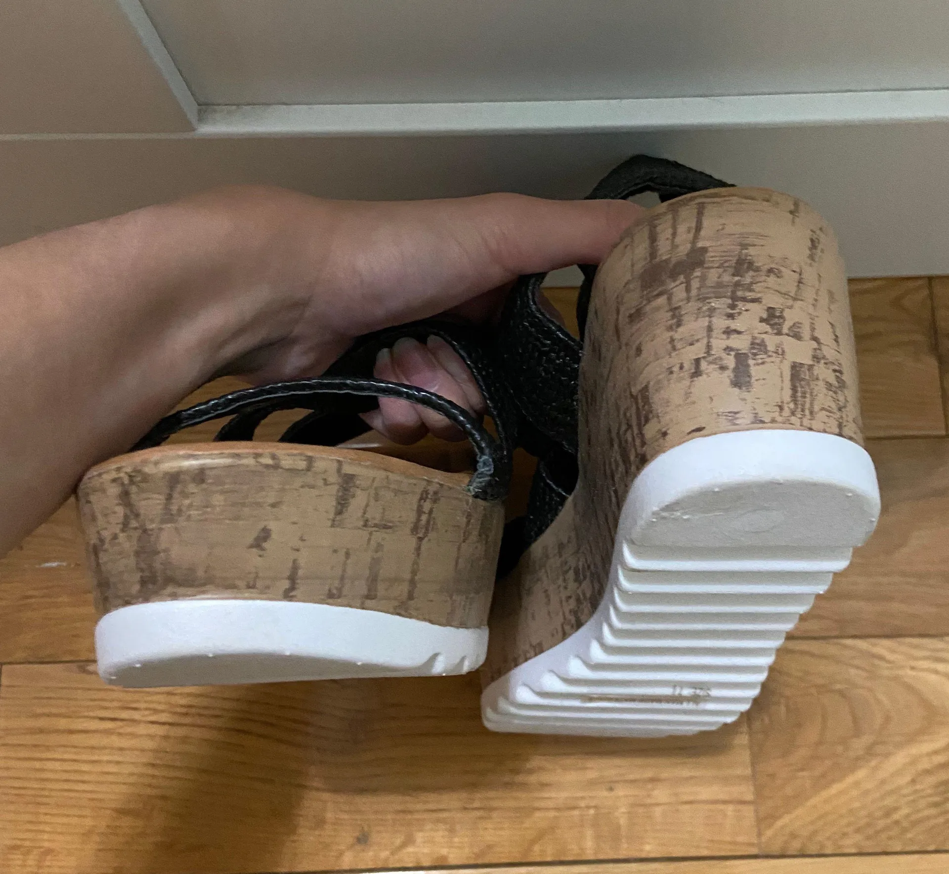 Black Strap Platform Wedge Sandals Size 7.5 - Image 3