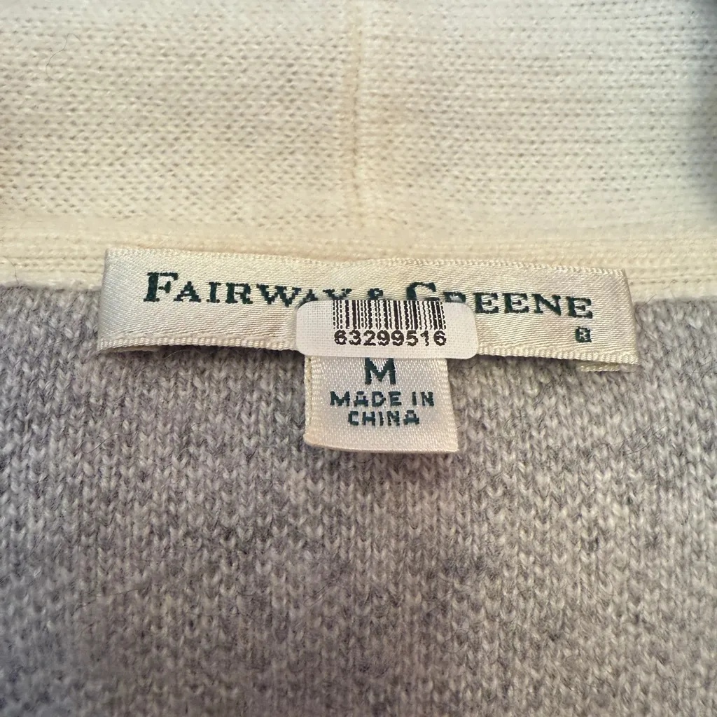 Fairway & Greene Vintage 100% Cashmere Grey Creme Shawl Collar Sweater Wrap - Image 2