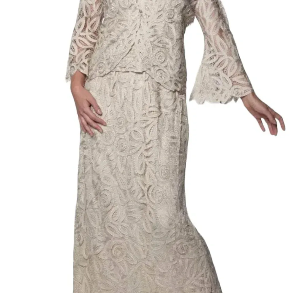 soulmates champagne Hand crafted silk ribbon beaded 3 Piece Evening Gown MOB MOG Tan Size M - Image 4