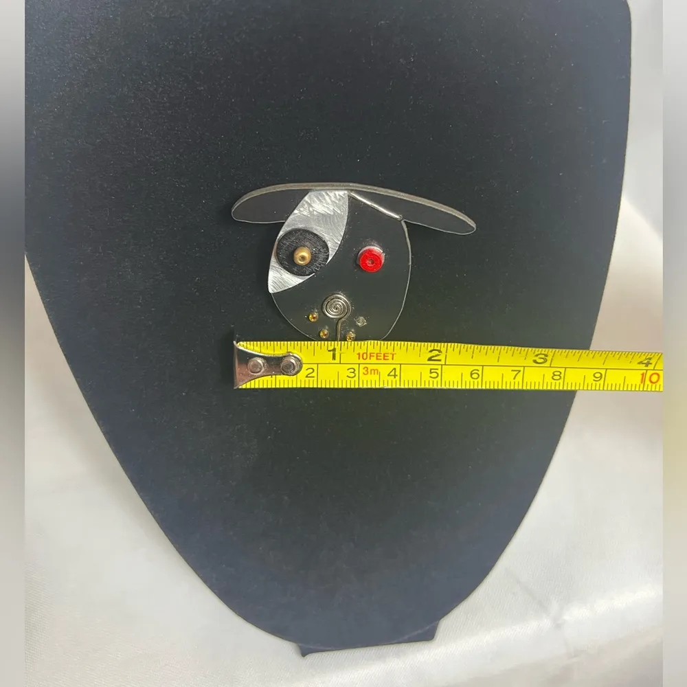 Unique Dog Pin Brooch Vintage Mutli Texture Piece Black - Image 3