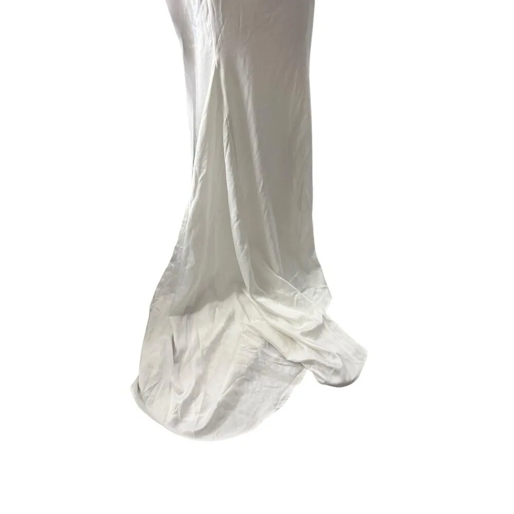 Lulus White Wedding Dress Size Small NWD Train Button Back Tulle Halter Neckline - Image 8