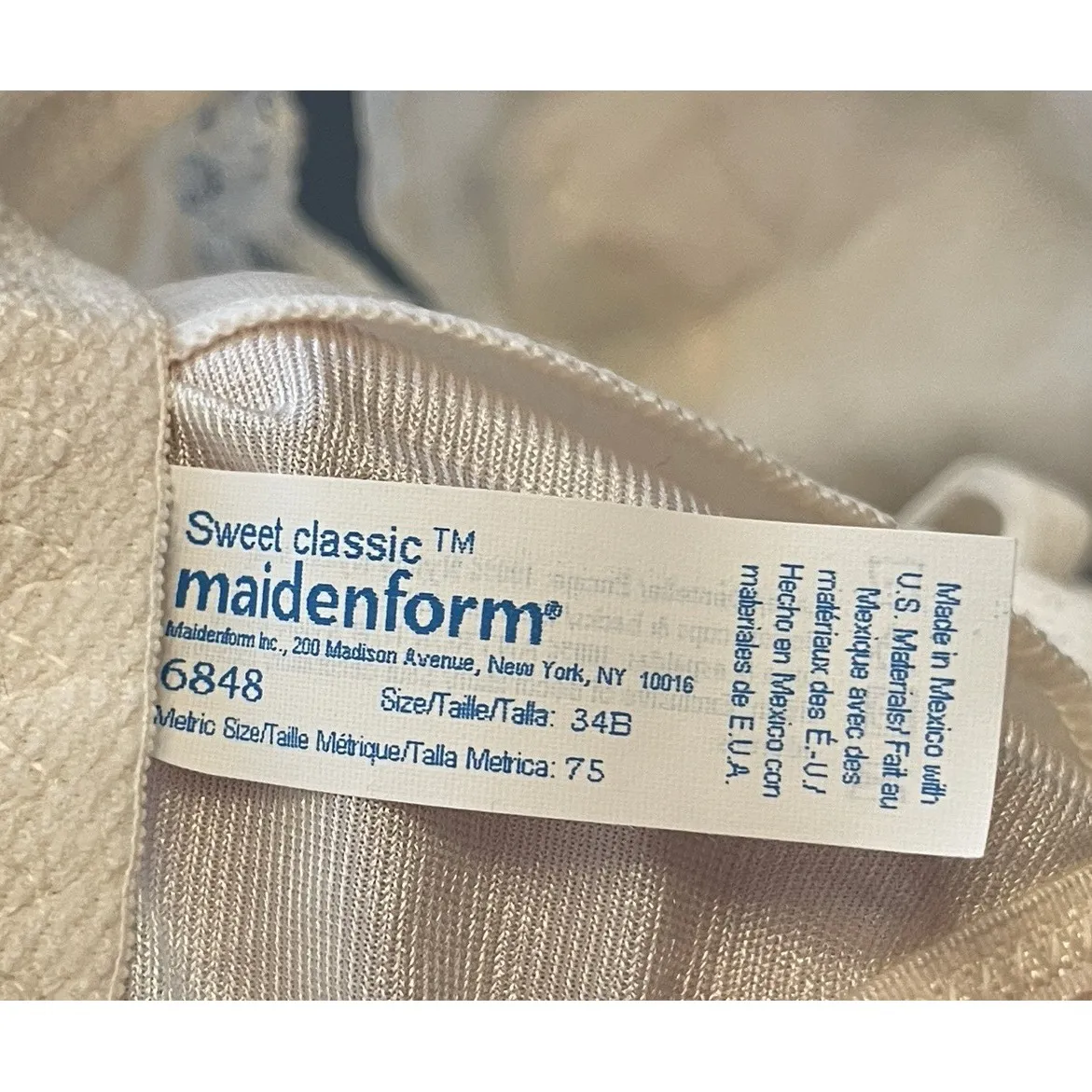 Vintage Maidenform Sweet Classic Bra 34B Ivory Lace Wireless Front 6848 New - Image 6