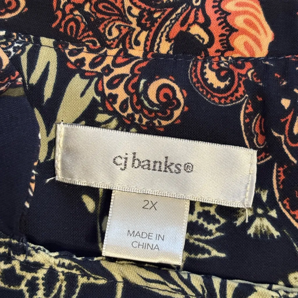CJ Banks Floral Paisley Zip Front Jacket Blazer Women’s 2X Blue - Image 2