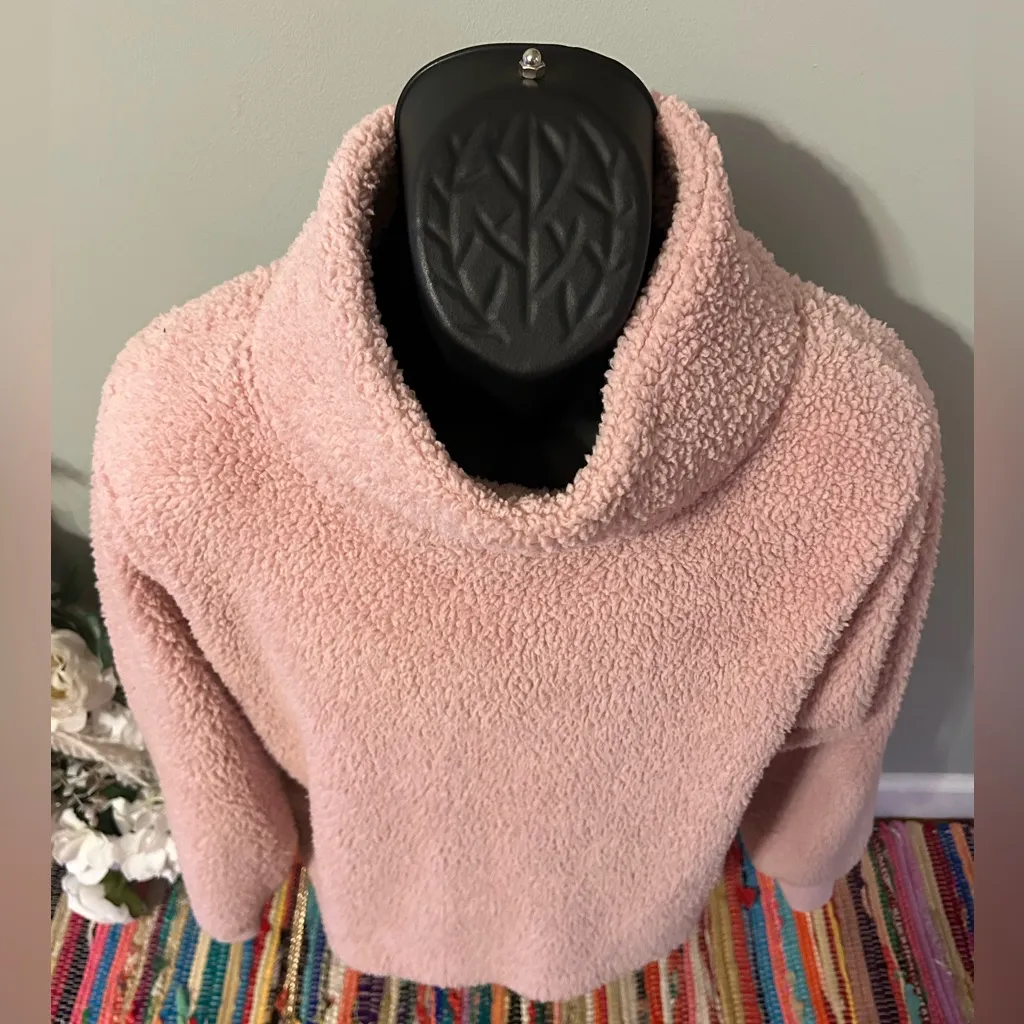 NEW Calvin Klein Teddy Sweatshirt Big Collar Mock Neck Sweater Fuzzy Pink Large - Image 3