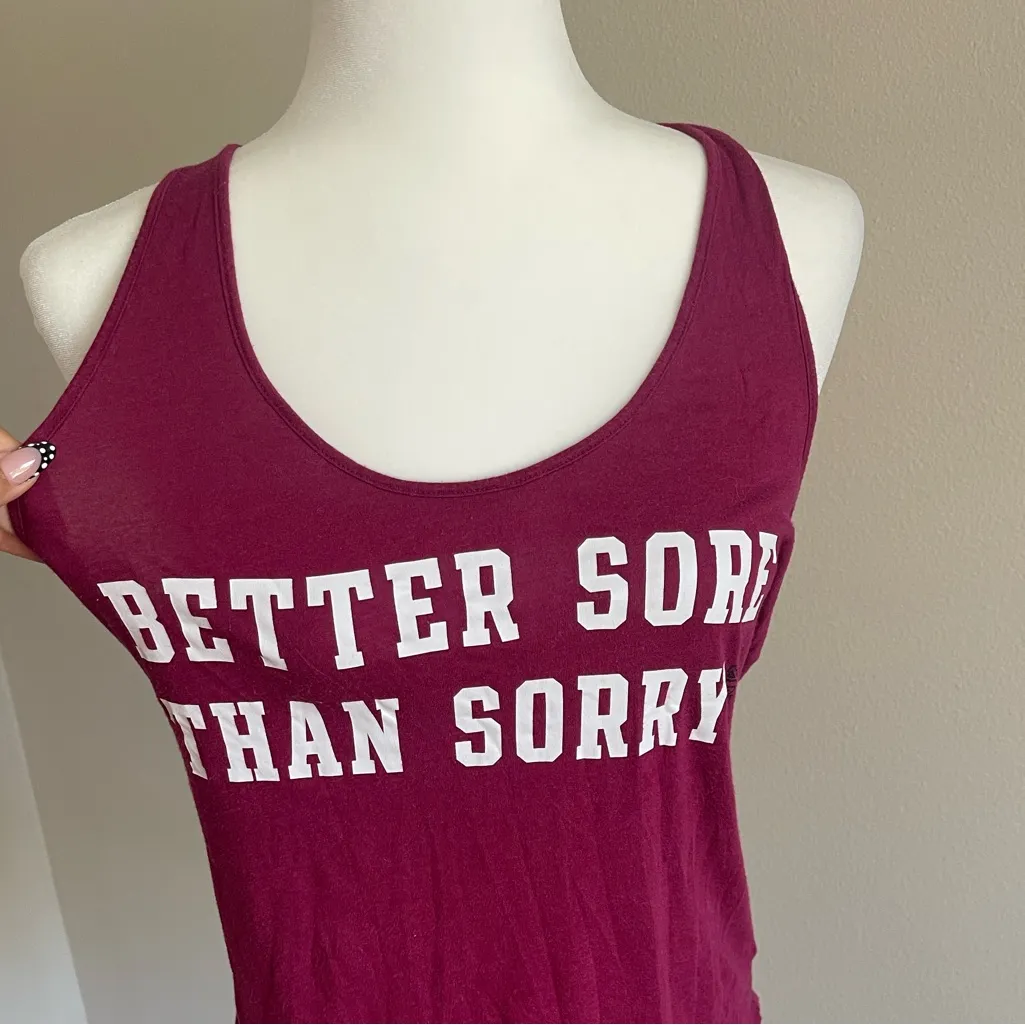 PINK Women's Burgundy Tank Top - Better Sore Than Sorry Size L - Image 2