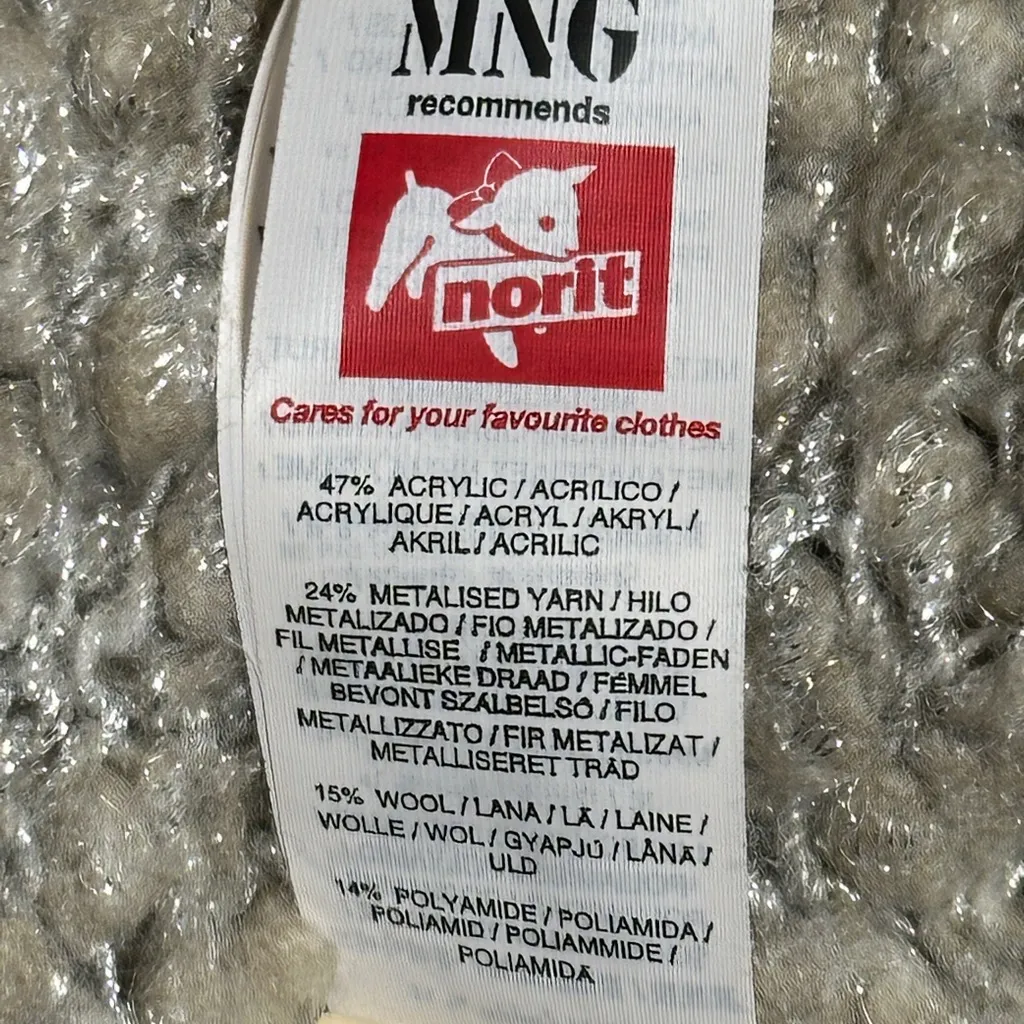 Mango Textured Tan and Silver Cowl Neck Sweater Sz M - Image 3