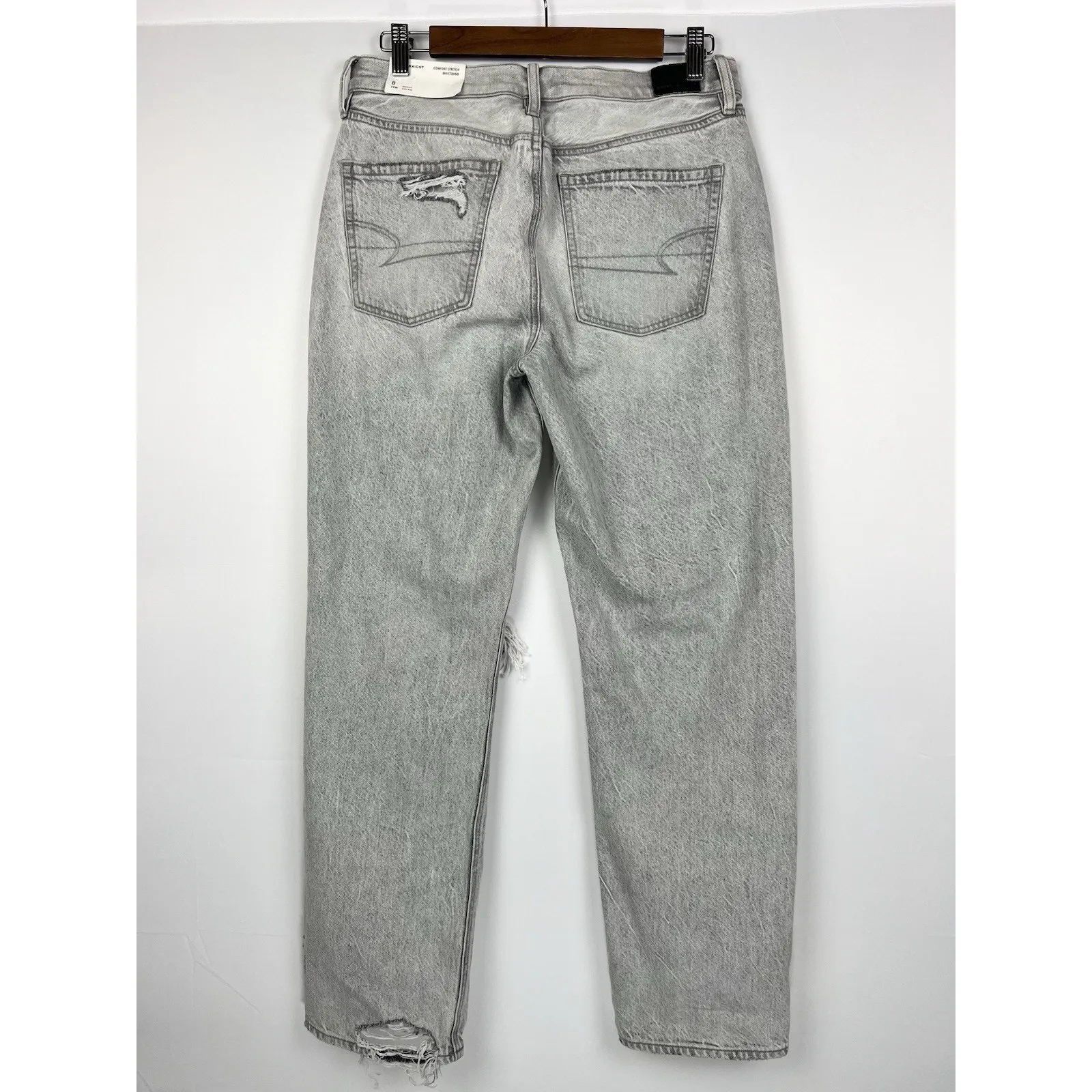NEW American Eagle 8 Ripped '90s Straight High Waist Jean Gray Wash - Image 9