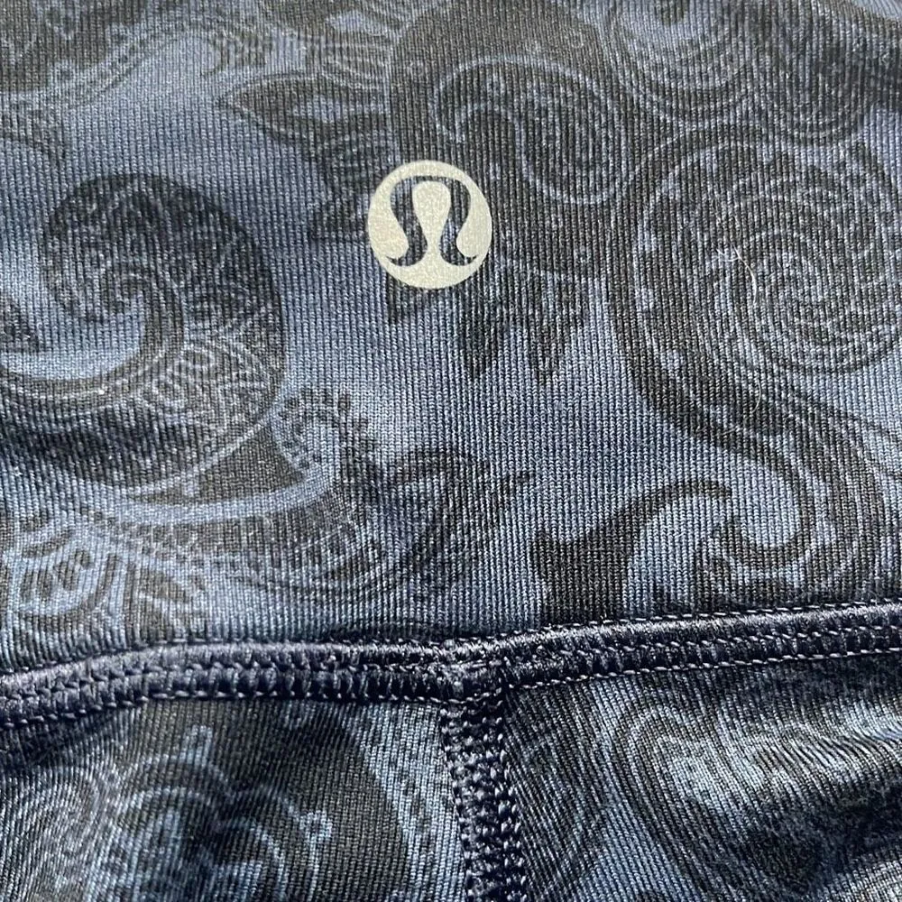 Lululemon 4 Black Paisley Print Wunder Under Mid Rise Cropped Leggings Gym Yoga - Image 6